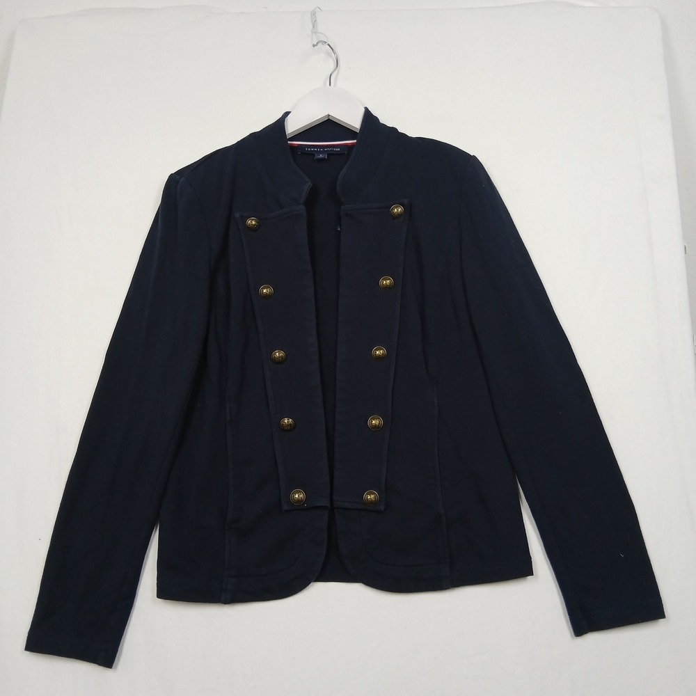 Tommy Hilfiger Navy Blue Military Knit Blazer Gold Button Jacket Womens M